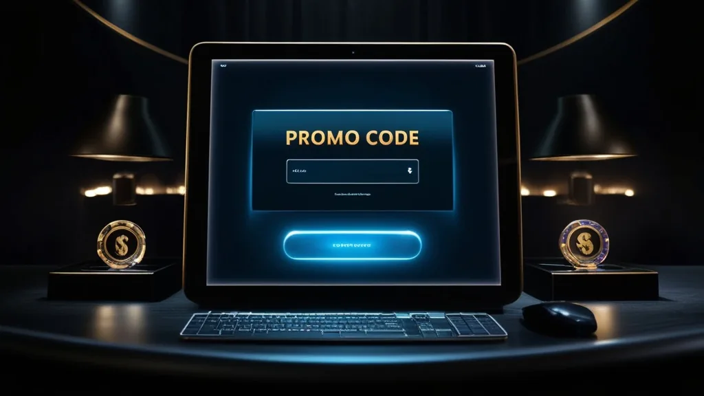 Casino cashier screen with a promo code box and bonus confirmation