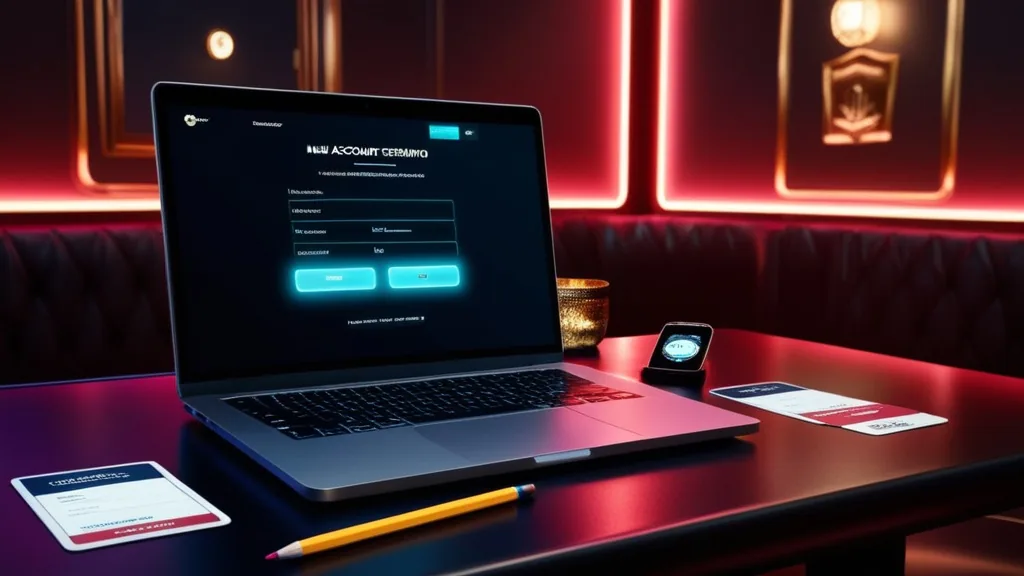 Registration form on a laptop and phone in a dark casino-inspired setting